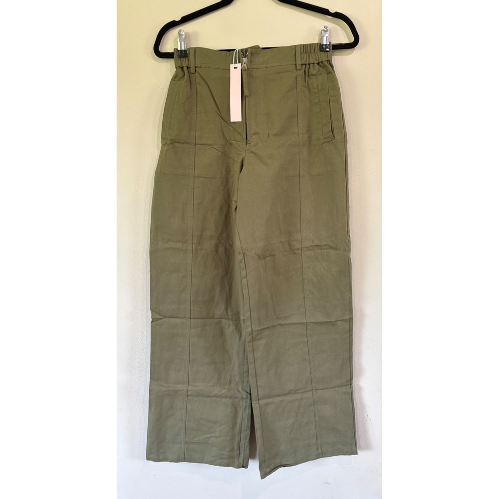 Qinsen Women's Small Olive Green High‎ Waist Wide Leg Cargo Pants Elastic NWT - Picture 2 of 10
